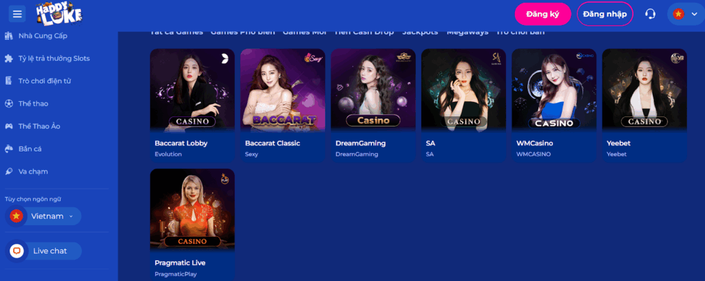 Chọn nhà phát hành game Live Casino nhà cái HappyLuke đang hợp tác