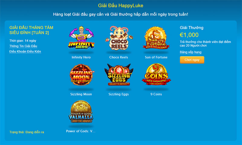 HappyLuke có nhiều giải đấu hấp dẫn